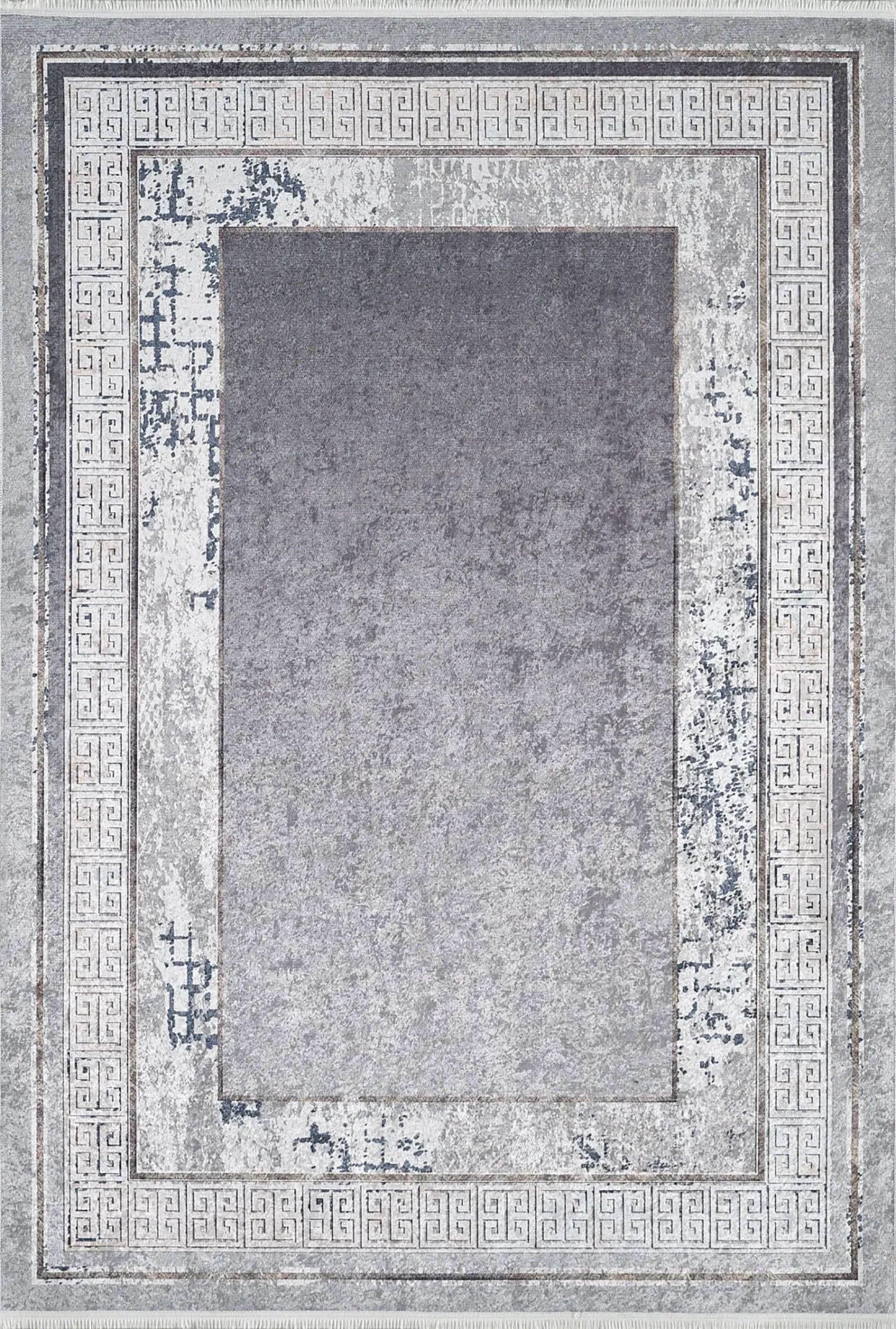 Füme Merkezli Gri Modern Kaymaz Halı