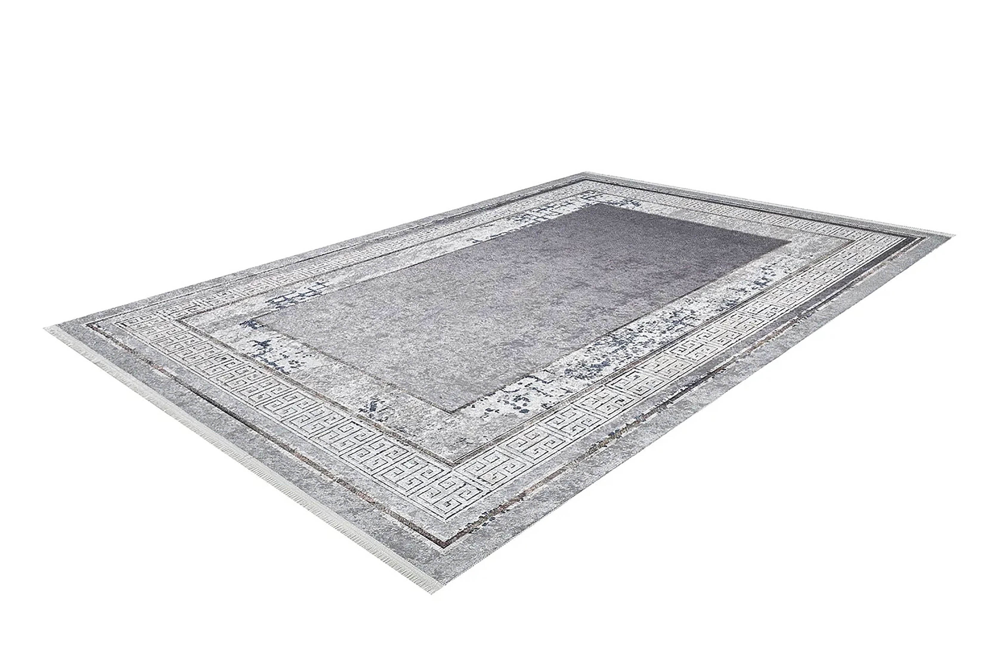 Füme Merkezli Gri Modern Kaymaz Halı