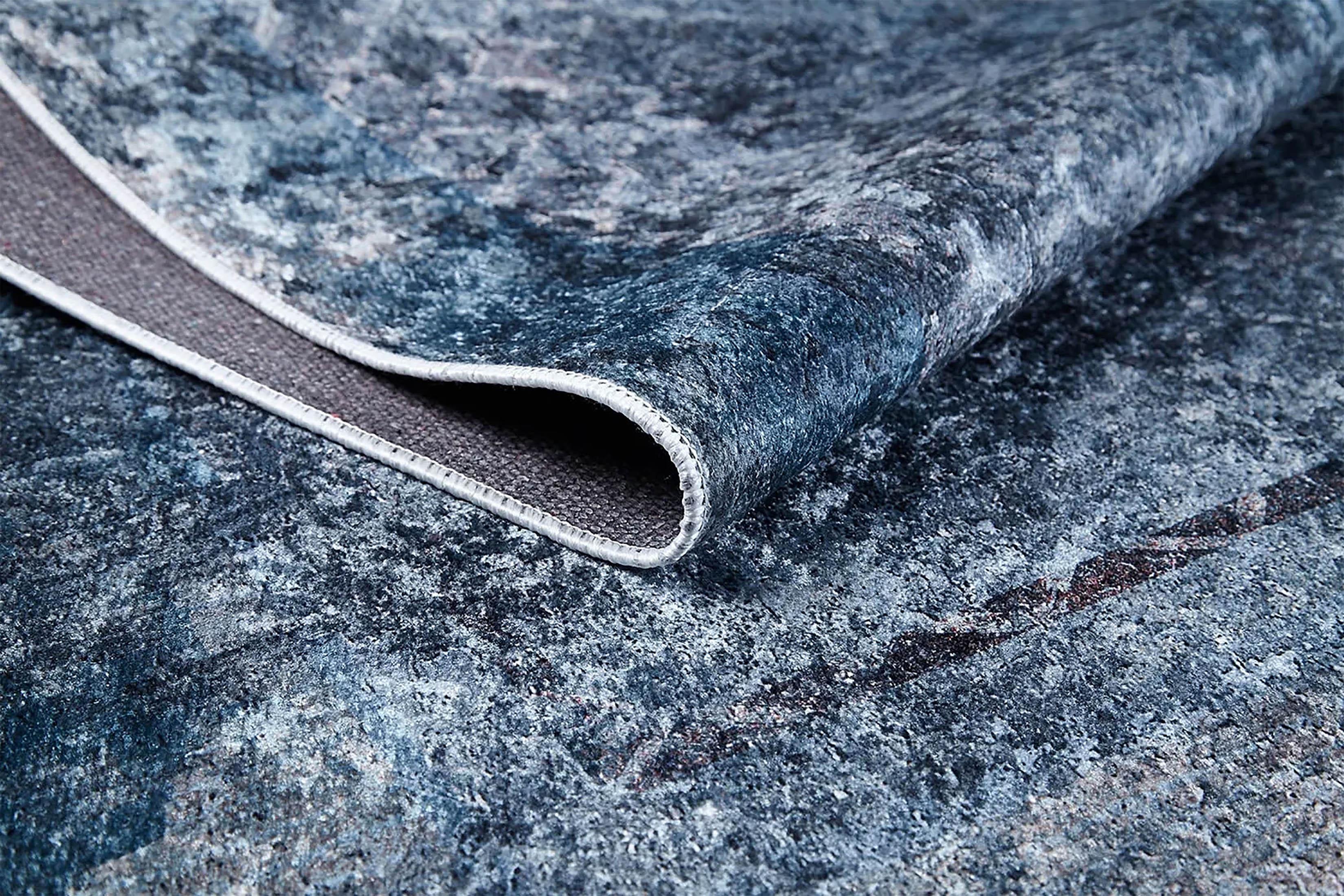 Modern Soyut Mavi Eskitme Halı