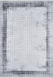 Açık Gri Geometrik Desenli Kontrastlı Çerçeve Halı