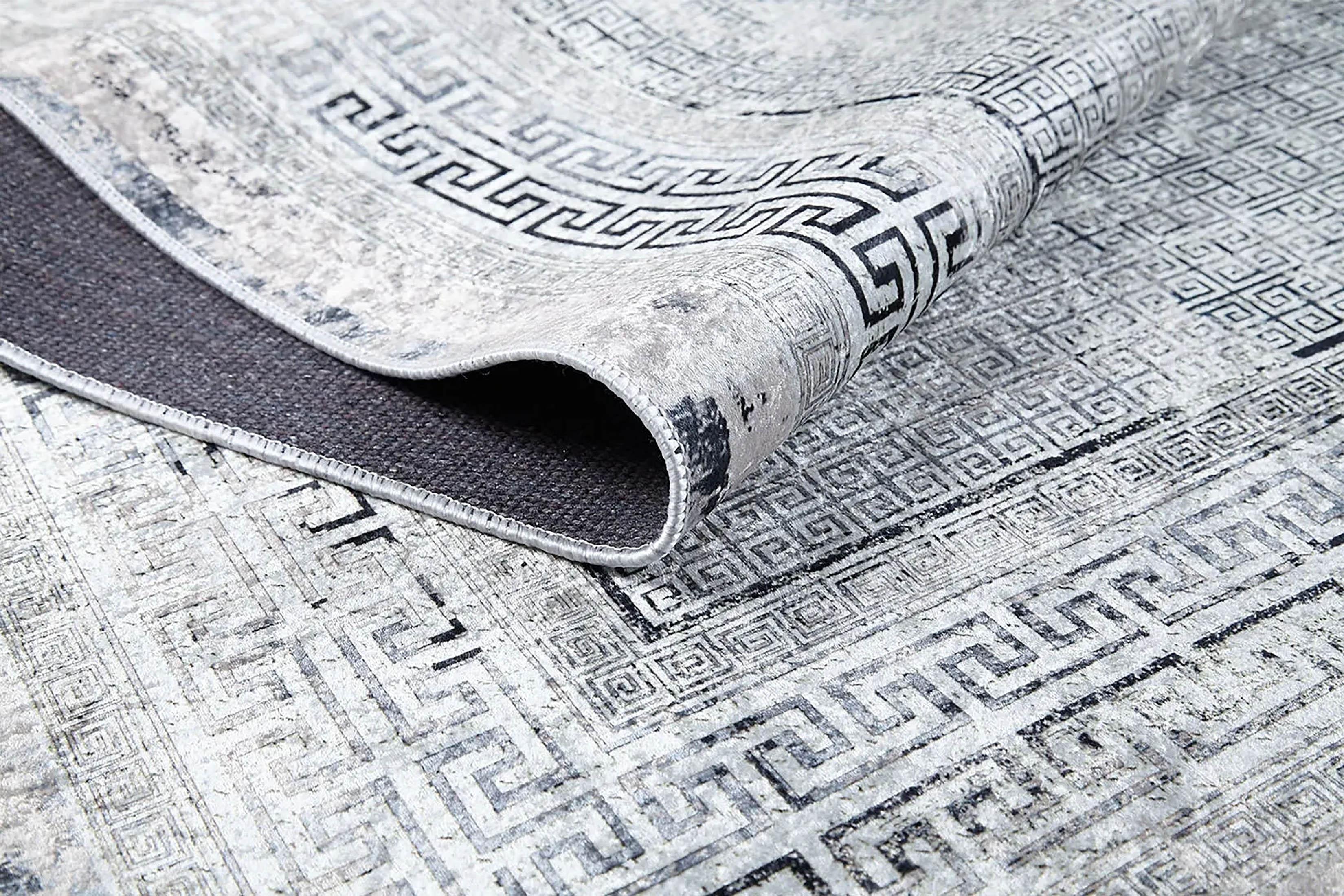 Beyaz Gri Modern Yunan Anahtar Halı