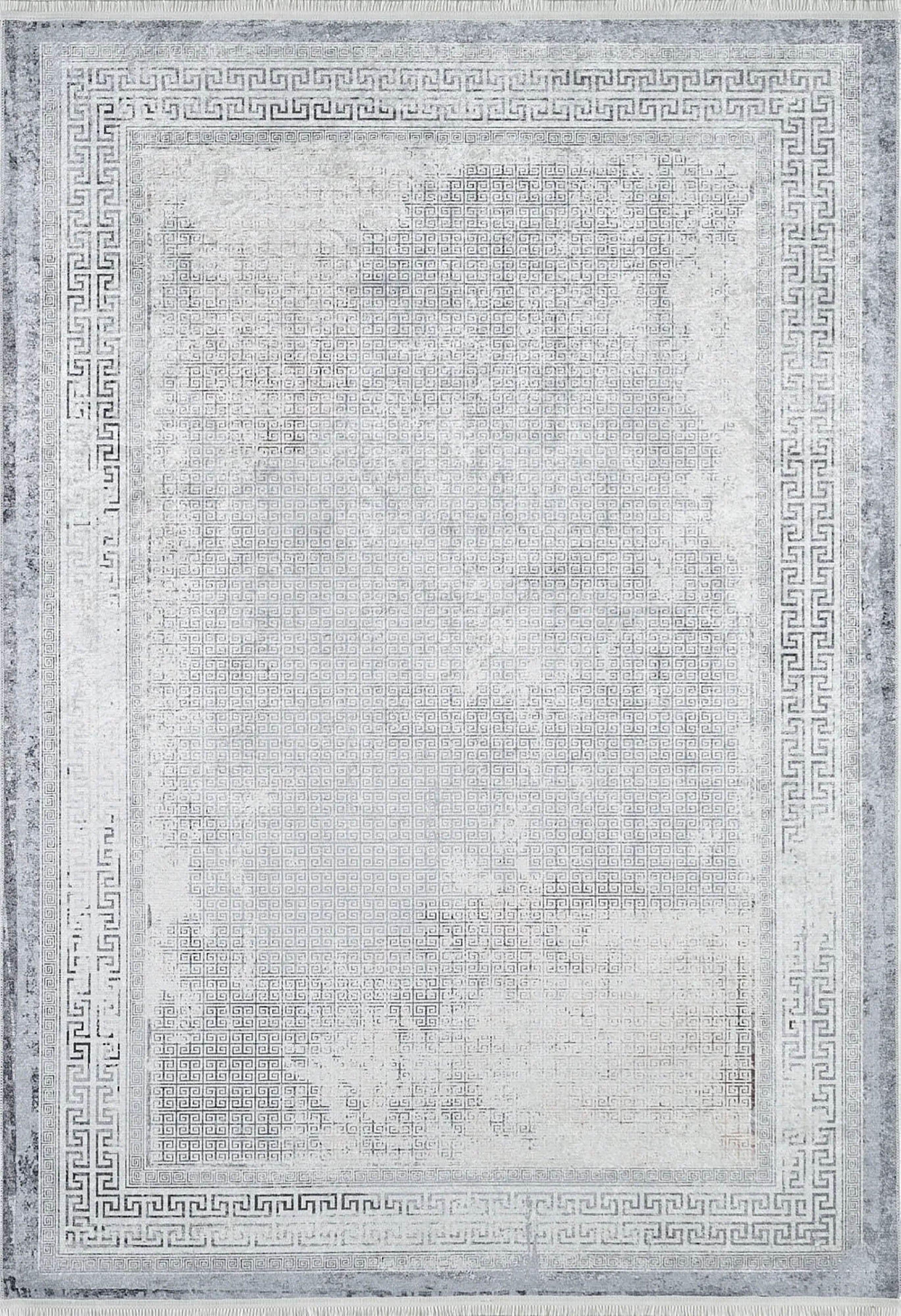 Minimalist Beyaz Gri Modern Bordürlü Halı