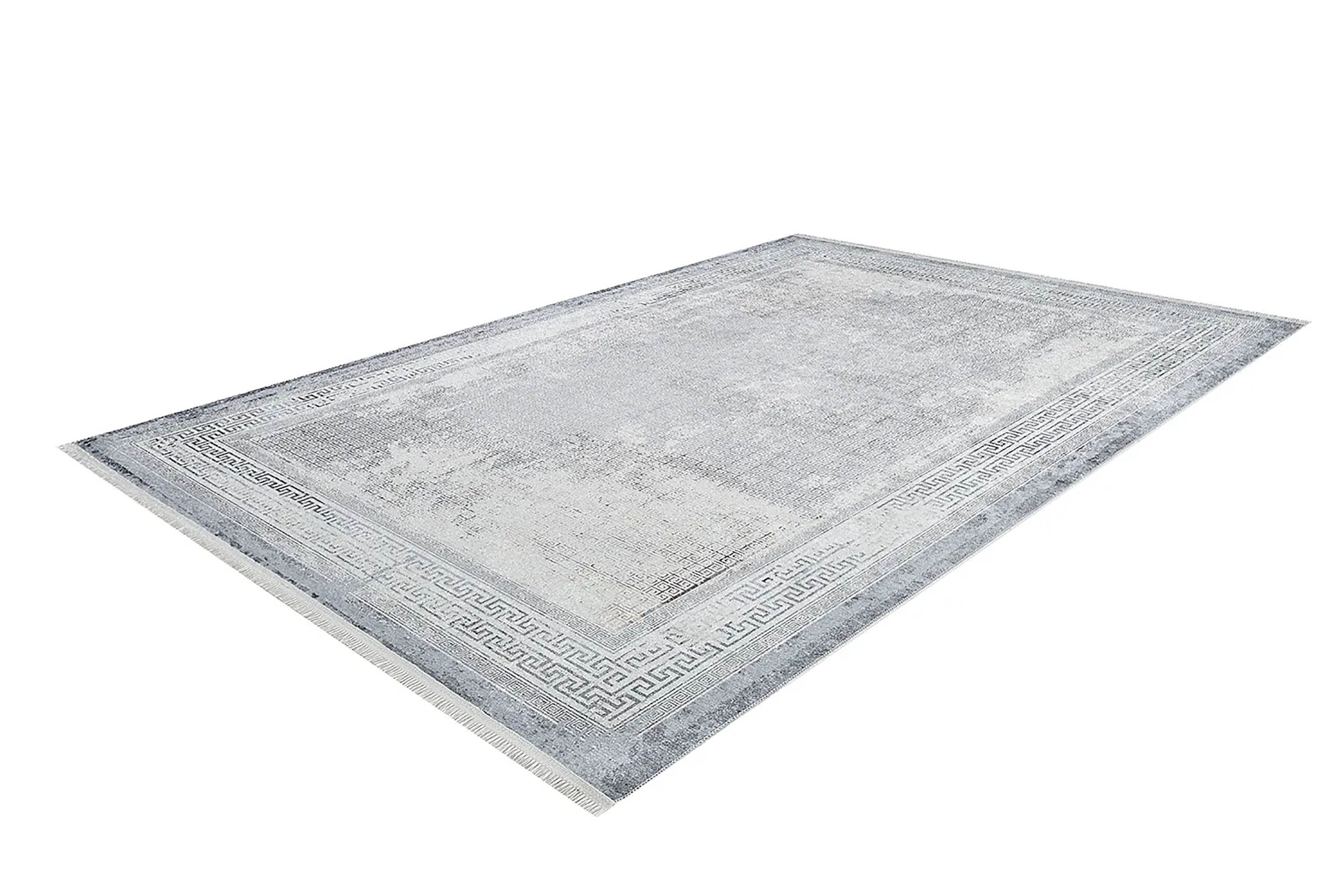 Minimalist Beyaz Gri Modern Bordürlü Halı