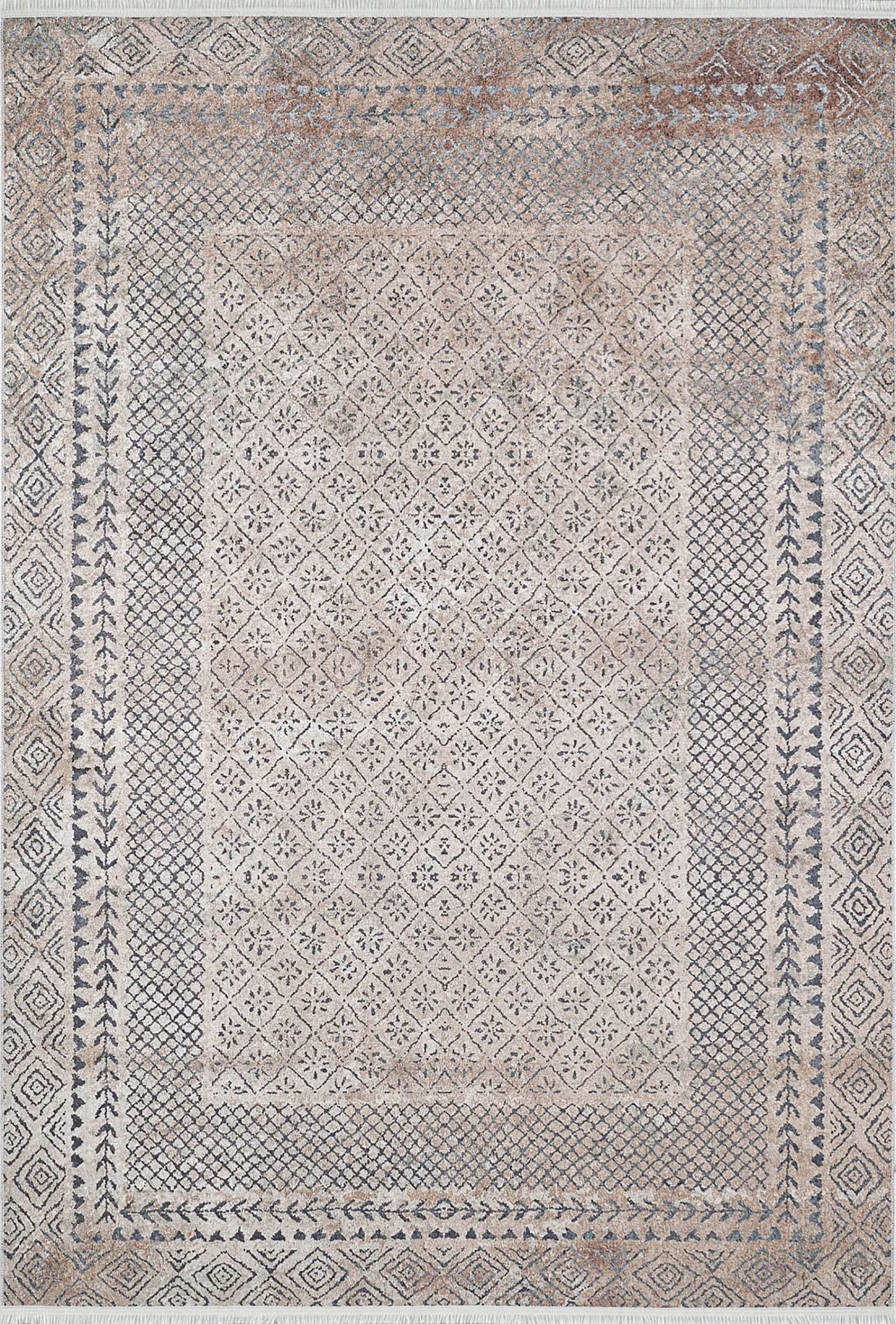 Sade Bej Geometrik Modern Halı - Pera Halı