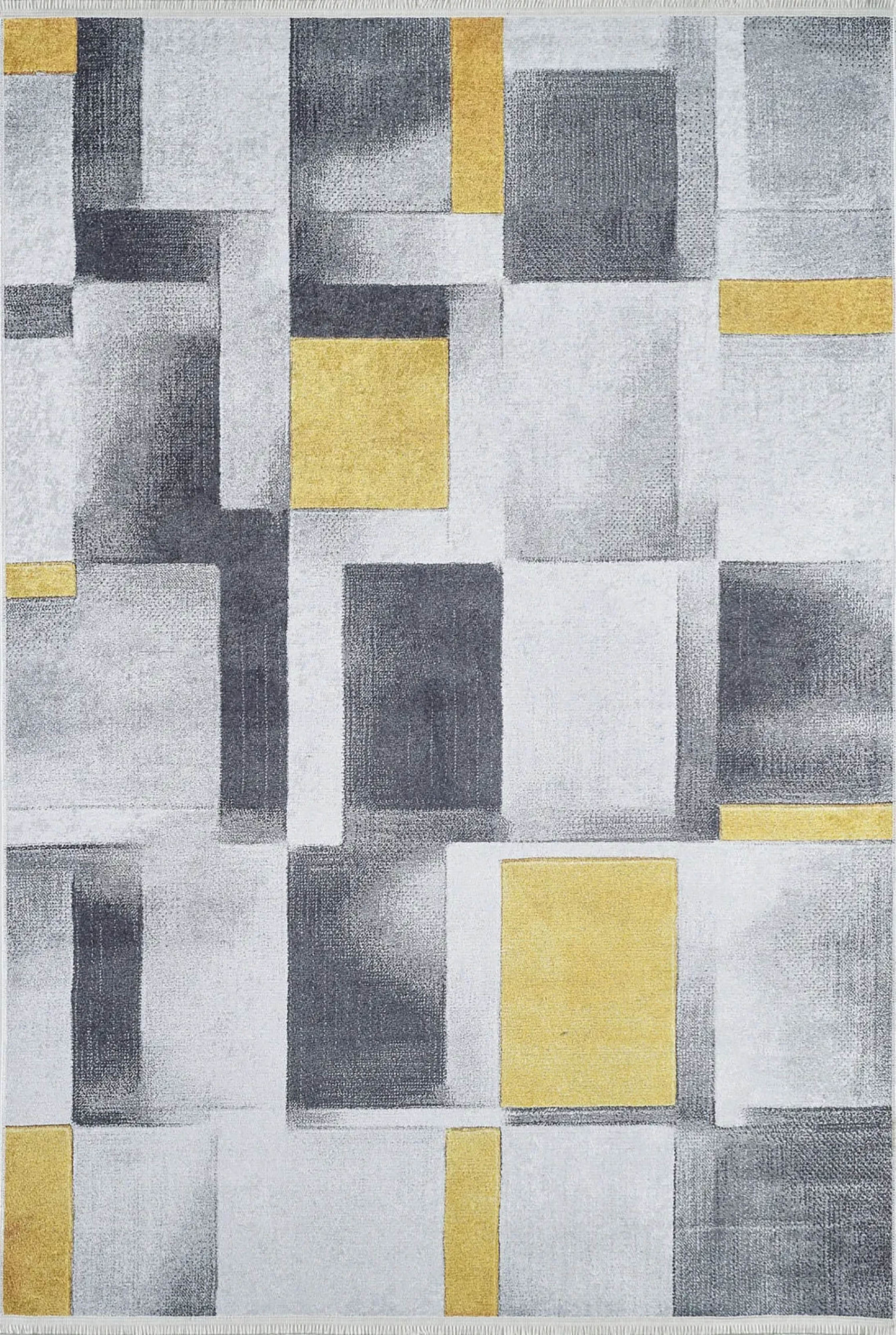 Gri Sarı Modern Geometrik Halı - Pera Halı