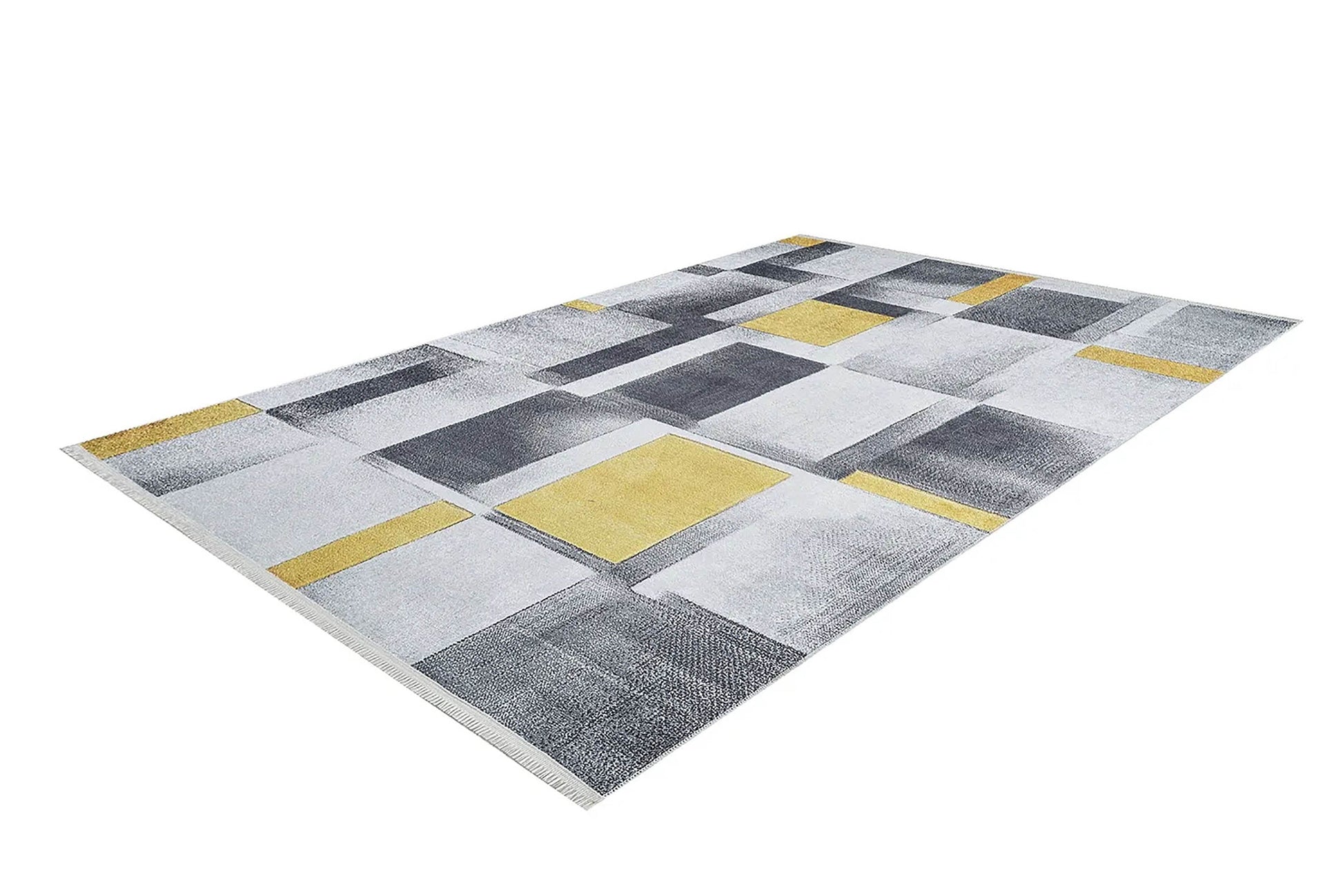 Gri Sarı Modern Geometrik Halı - Pera Halı