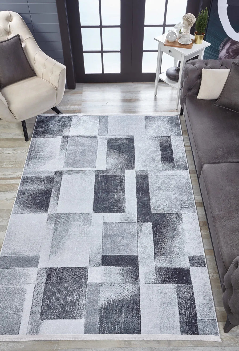 Modern Geometrik Gri Halı