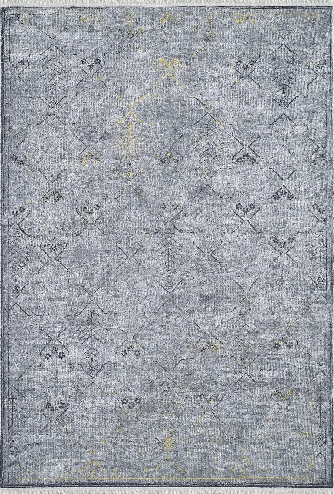 Gri Sarı Vurgulu Otantik Halı