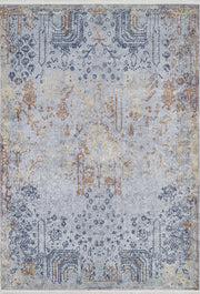 Gri Mavi ve Bakır Eskitme Desenli Halı