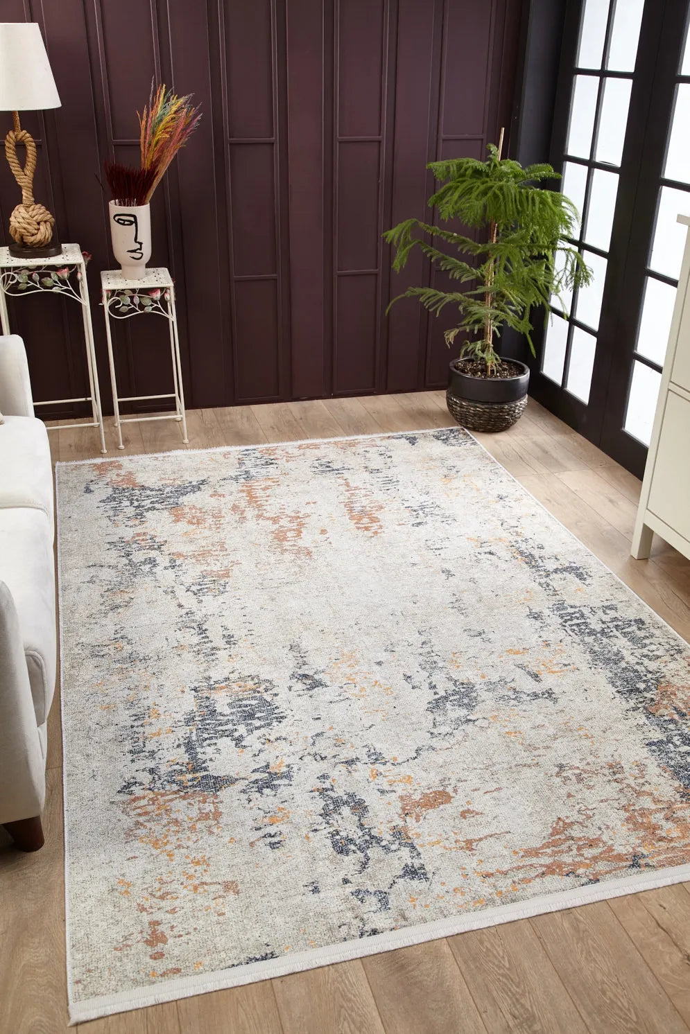 Pale Pink Cream Beige Geometric Patterned Kilim Rug