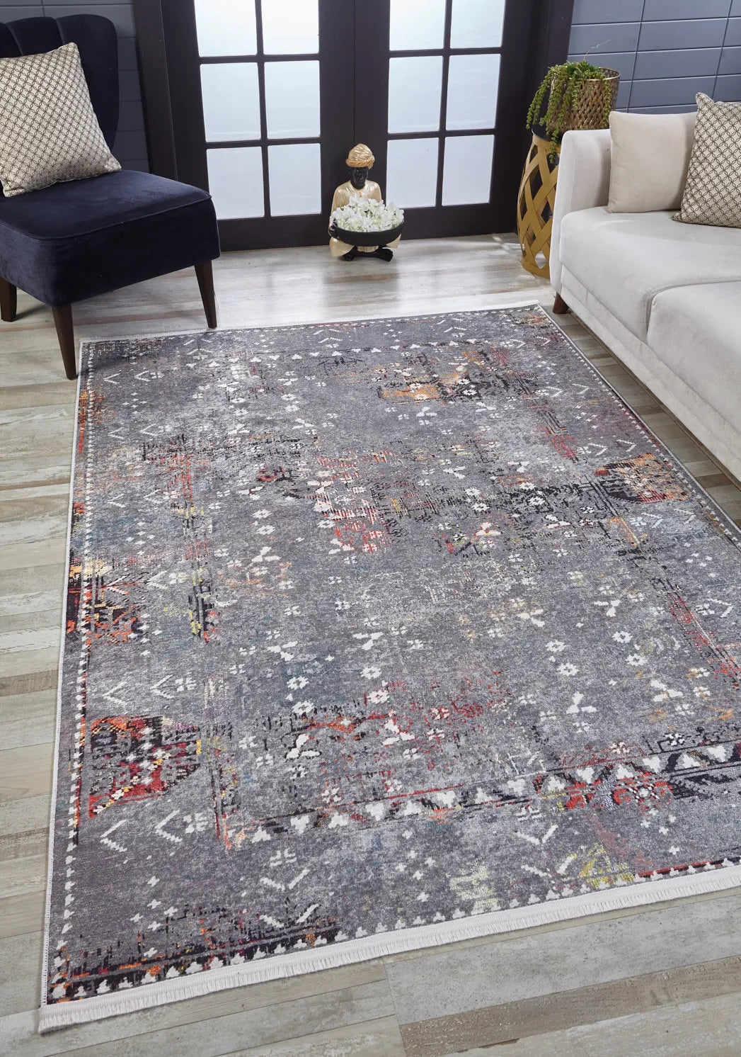 Pale Pink Cream Beige Geometric Patterned Kilim Rug