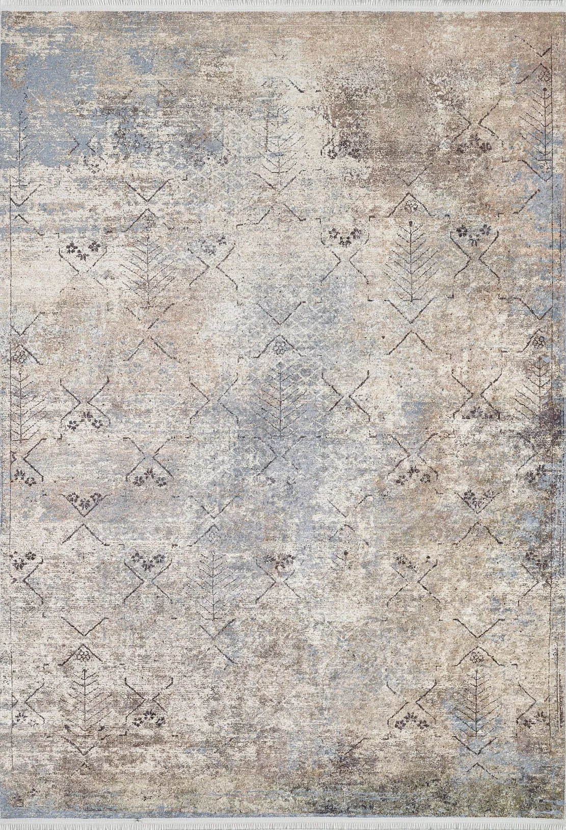 Pale Pink Cream Beige Geometric Patterned Kilim Rug