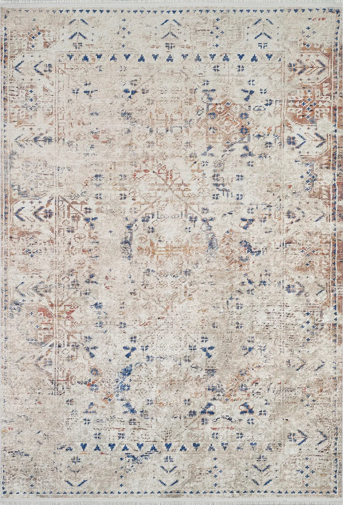 Pale Pink Cream Beige Geometric Patterned Kilim Rug