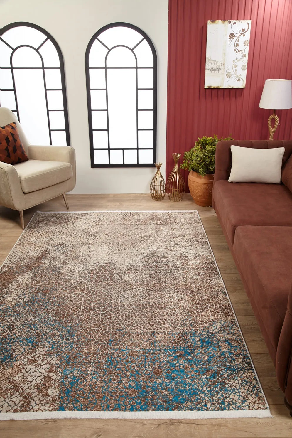 Pale Pink Cream Beige Geometric Patterned Kilim Rug