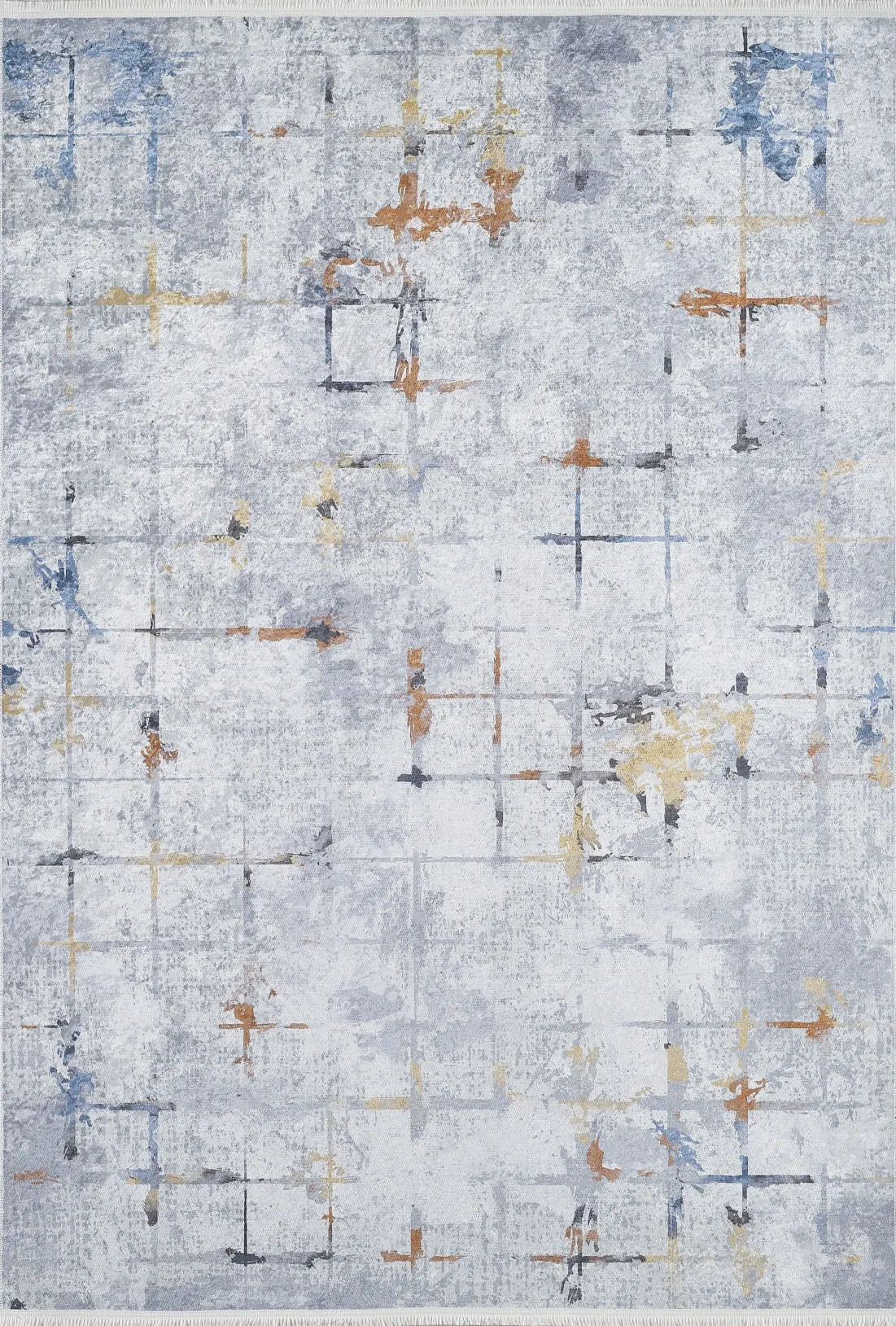 Renkli Çizgili Abstre Gri Halı