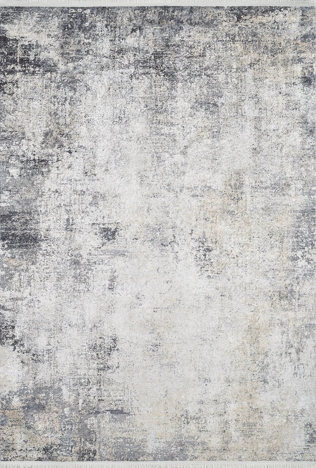 Krem ve Koyu Gri Eskitme Abstre Halı