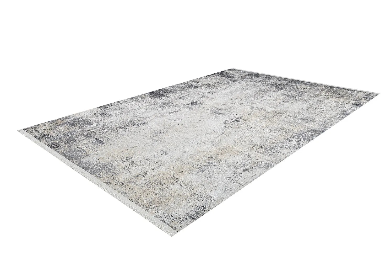 Krem ve Koyu Gri Eskitme Abstre Halı