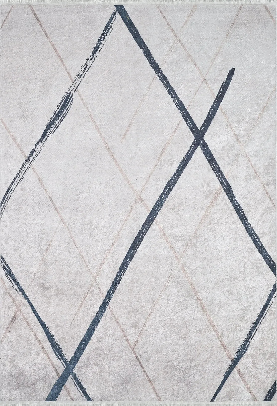 Bej Krem Siyah Fırça Darbeli Çizgili Halı