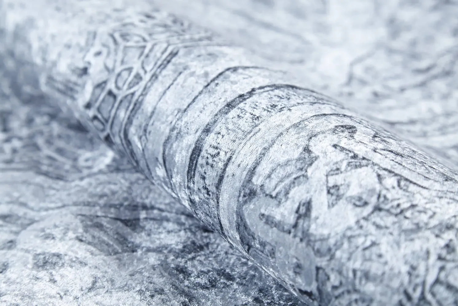 Açık Gri Oval Motifli Desenli Yıkanabilir Halı