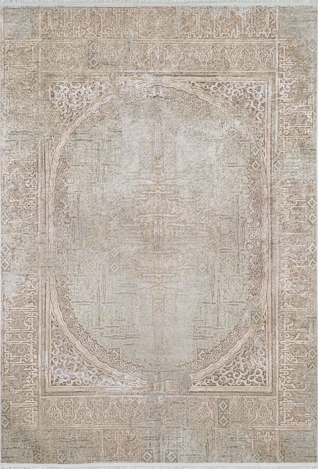Pale Pink Cream Beige Geometric Patterned Kilim Rug