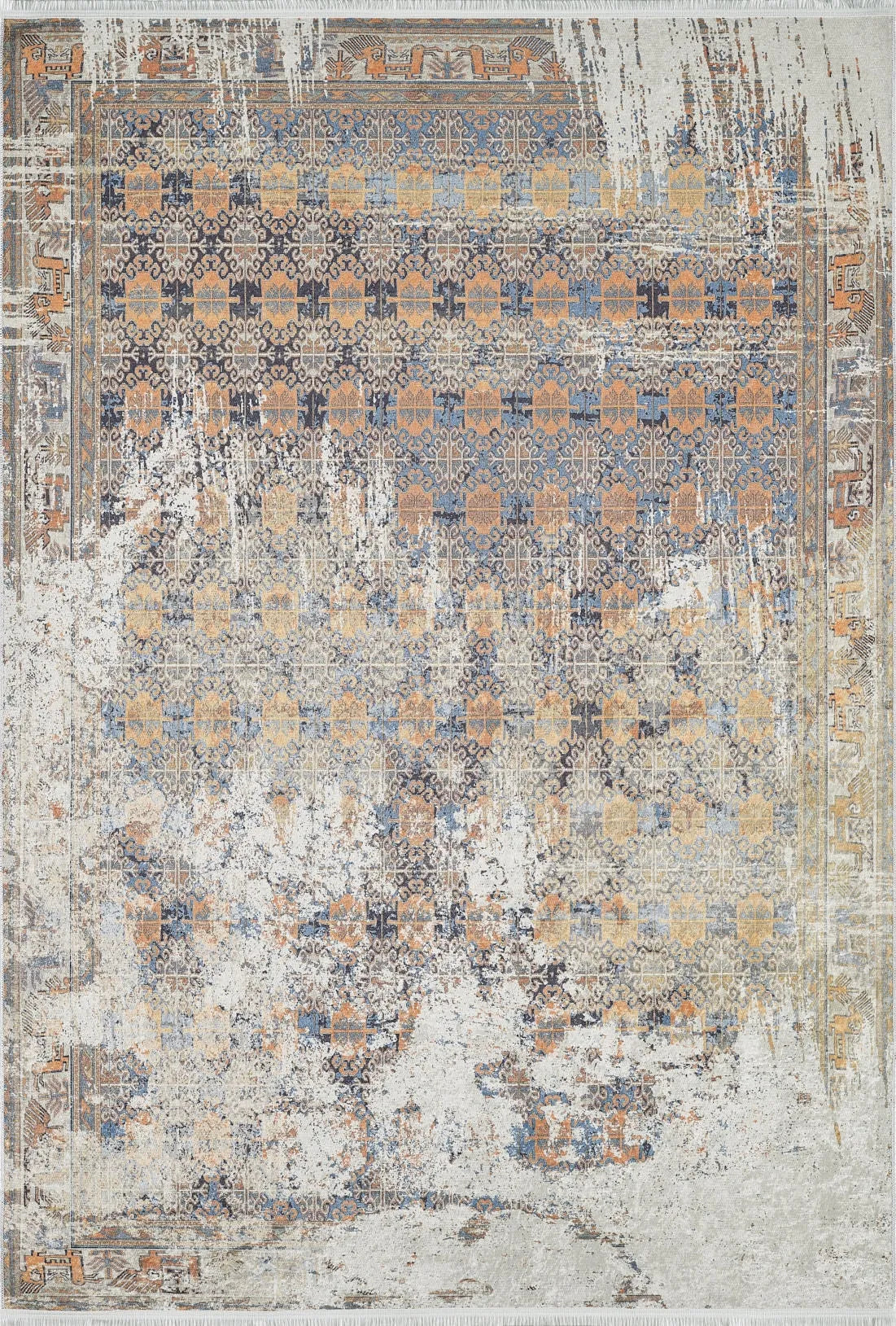 Blassrosa, cremebeige, geometrisch gemusterter Kelim-Teppich