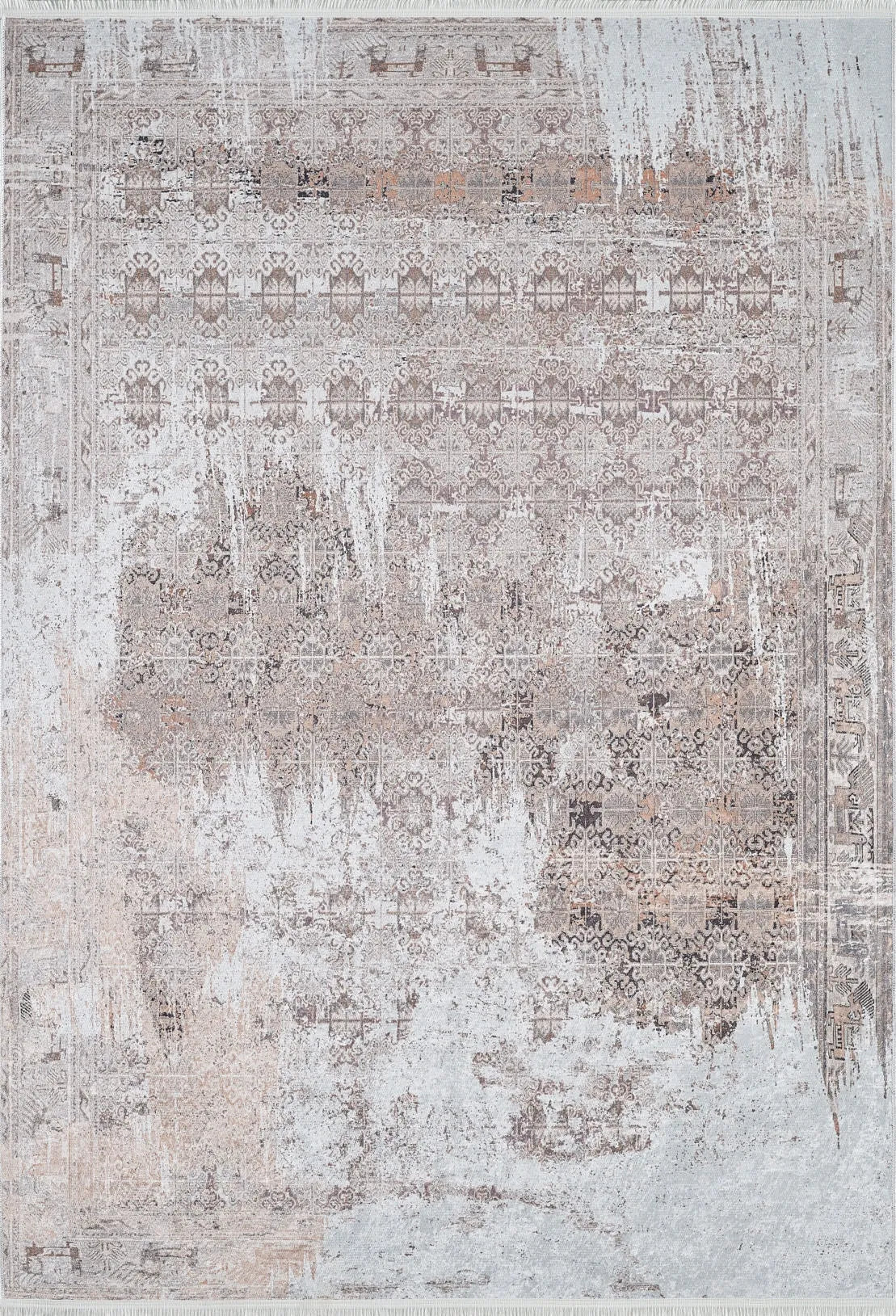 Blassrosa, cremebeige, geometrisch gemusterter Kelim-Teppich