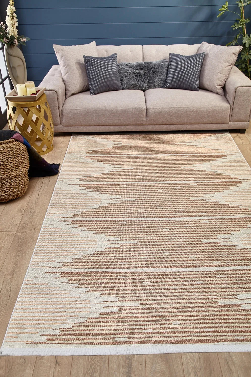 Pale Pink Cream Beige Geometric Patterned Kilim Rug