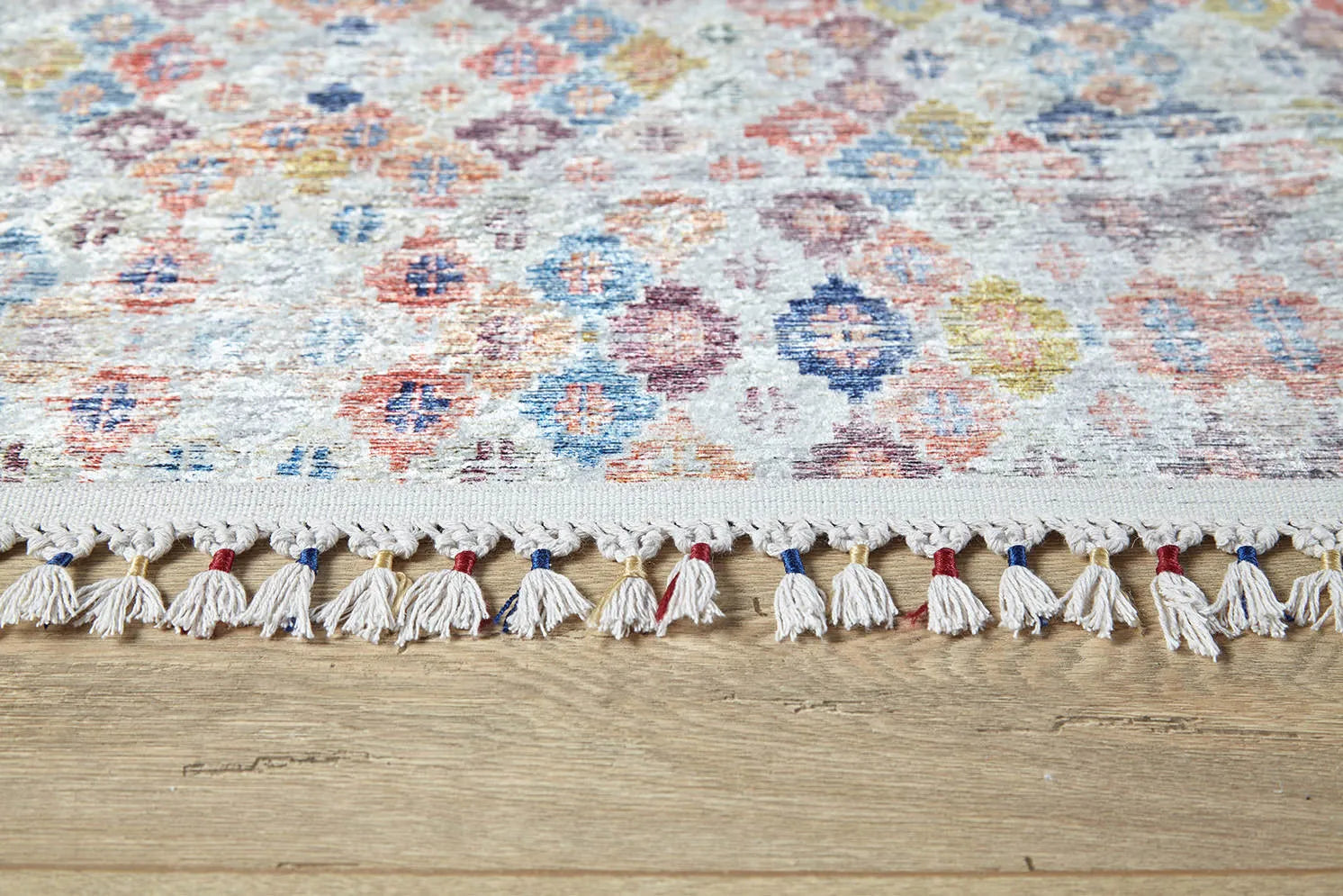 Pale Pink Cream Beige Geometric Patterned Kilim Rug
