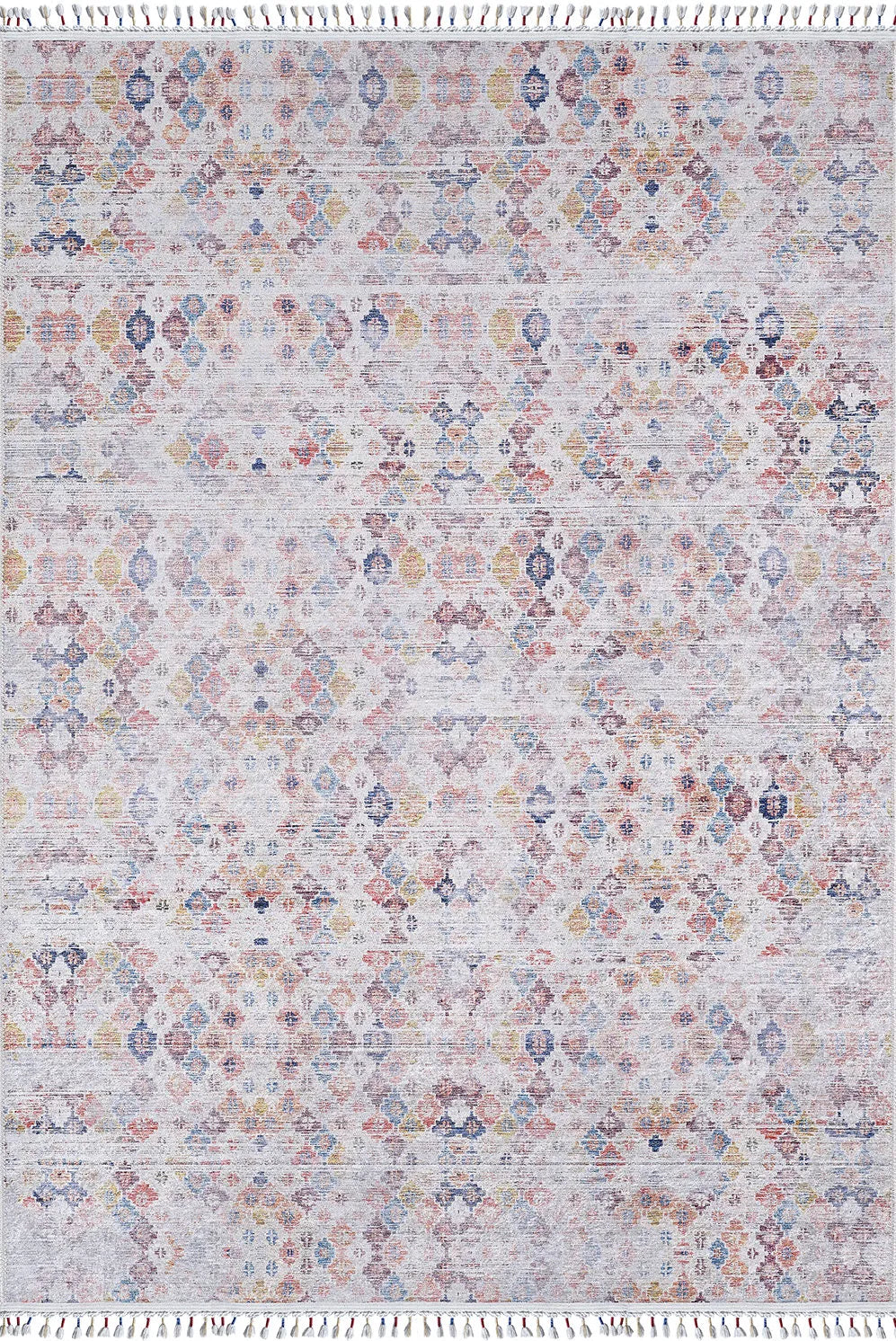 Pale Pink Cream Beige Geometric Patterned Kilim Rug