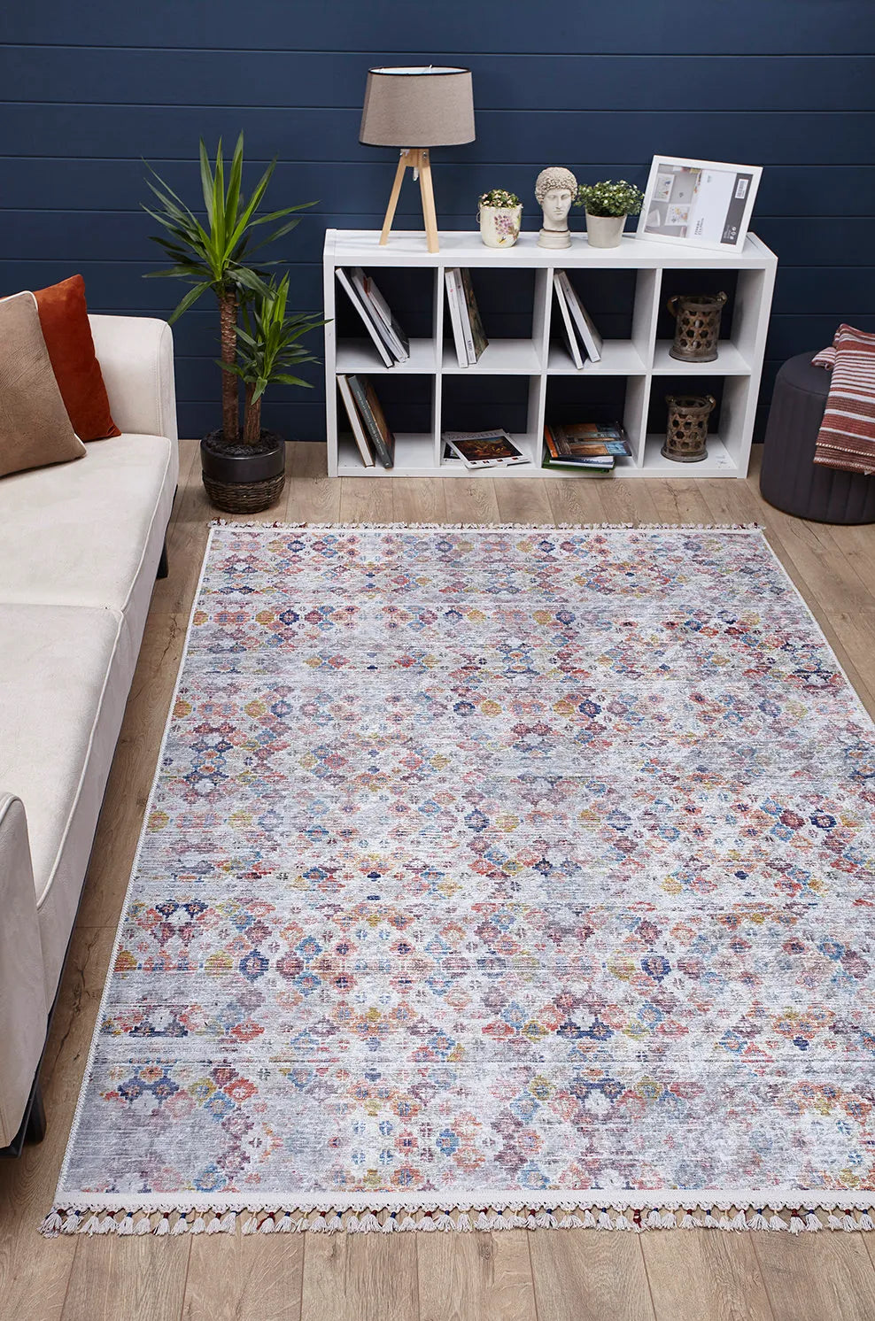 Pale Pink Cream Beige Geometric Patterned Kilim Rug