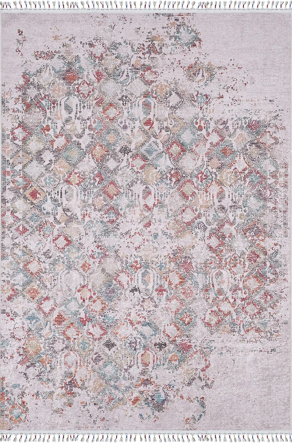 Pale Pink Cream Beige Geometric Patterned Kilim Rug
