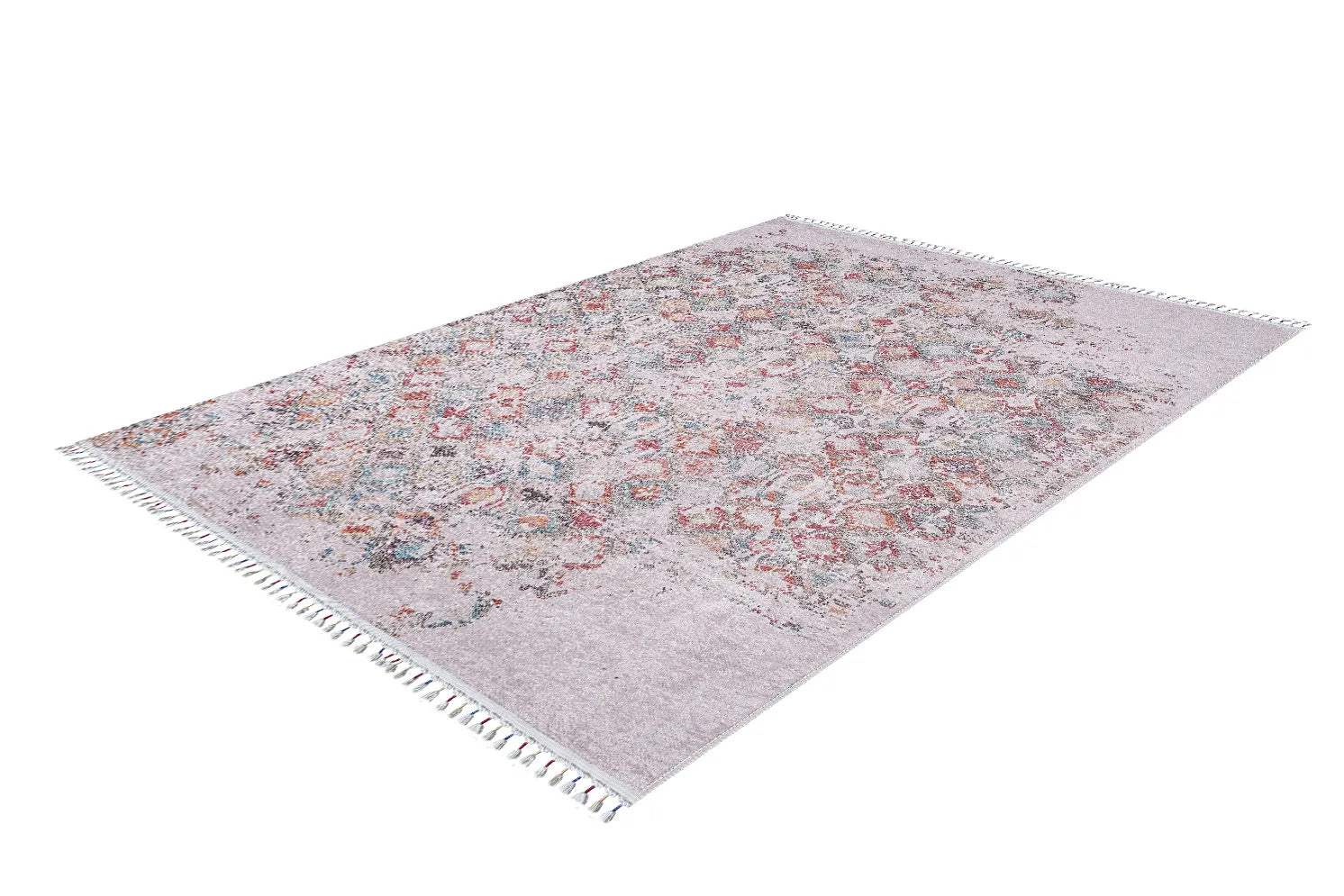 Pale Pink Cream Beige Geometric Patterned Kilim Rug