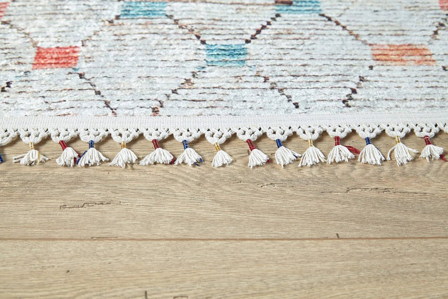 Pale Pink Cream Beige Geometric Patterned Kilim Rug