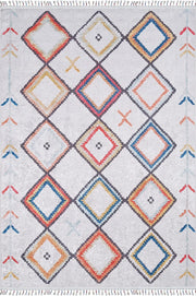 Pale Pink Cream Beige Geometric Patterned Kilim Rug