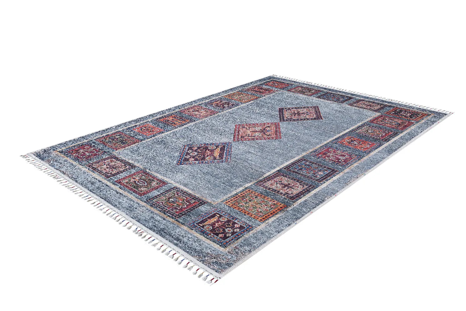 Pale Pink Cream Beige Geometric Patterned Kilim Rug