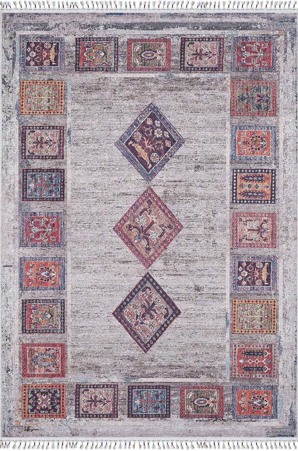 Örgü Saçaklı Çok Renkli Otantik Halı