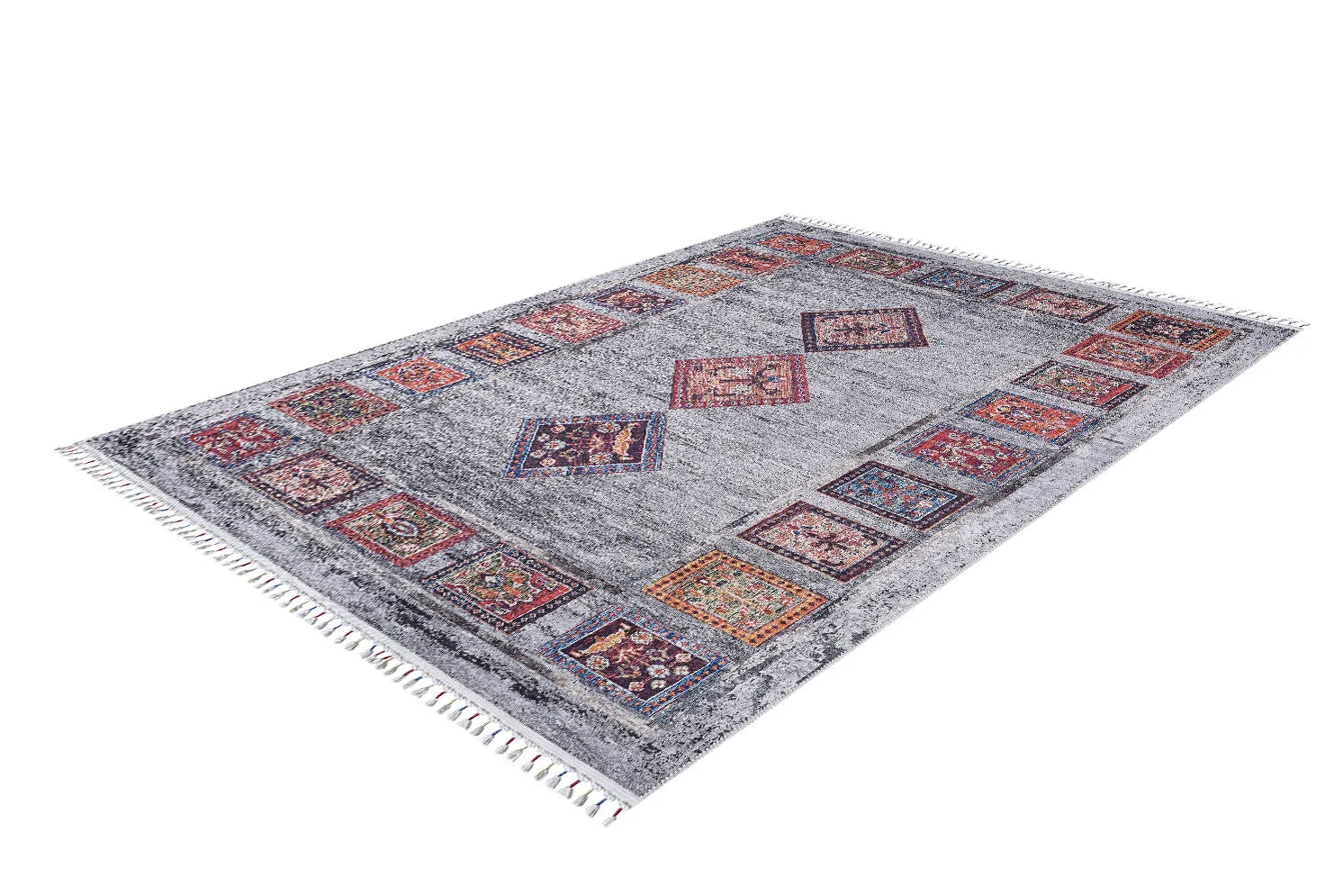 Blassrosa, cremebeige, geometrisch gemusterter Kelim-Teppich