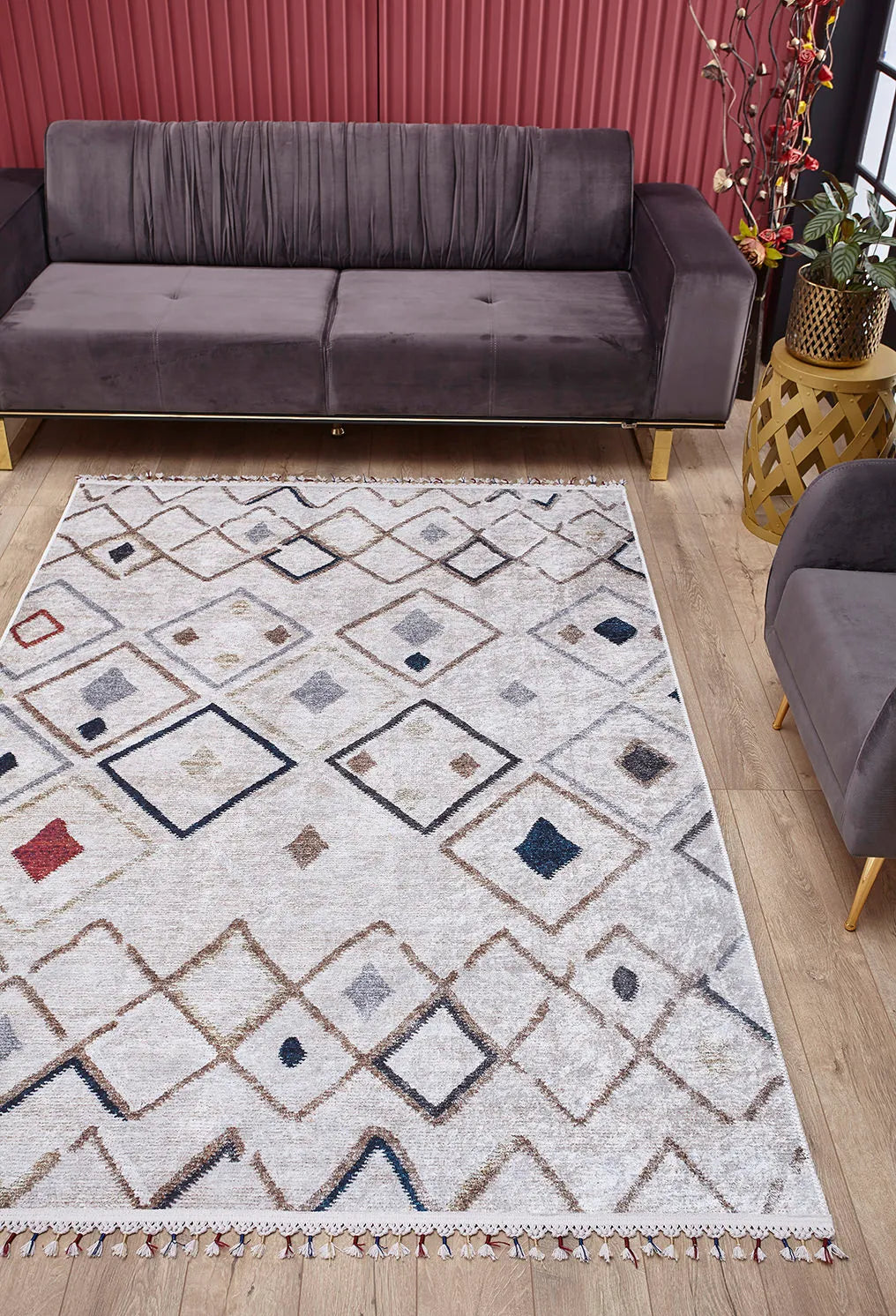 Fas Tarzı Geometrik Desenli Bohem Kilim Halı