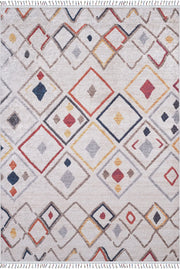 Pale Pink Cream Beige Geometric Patterned Kilim Rug