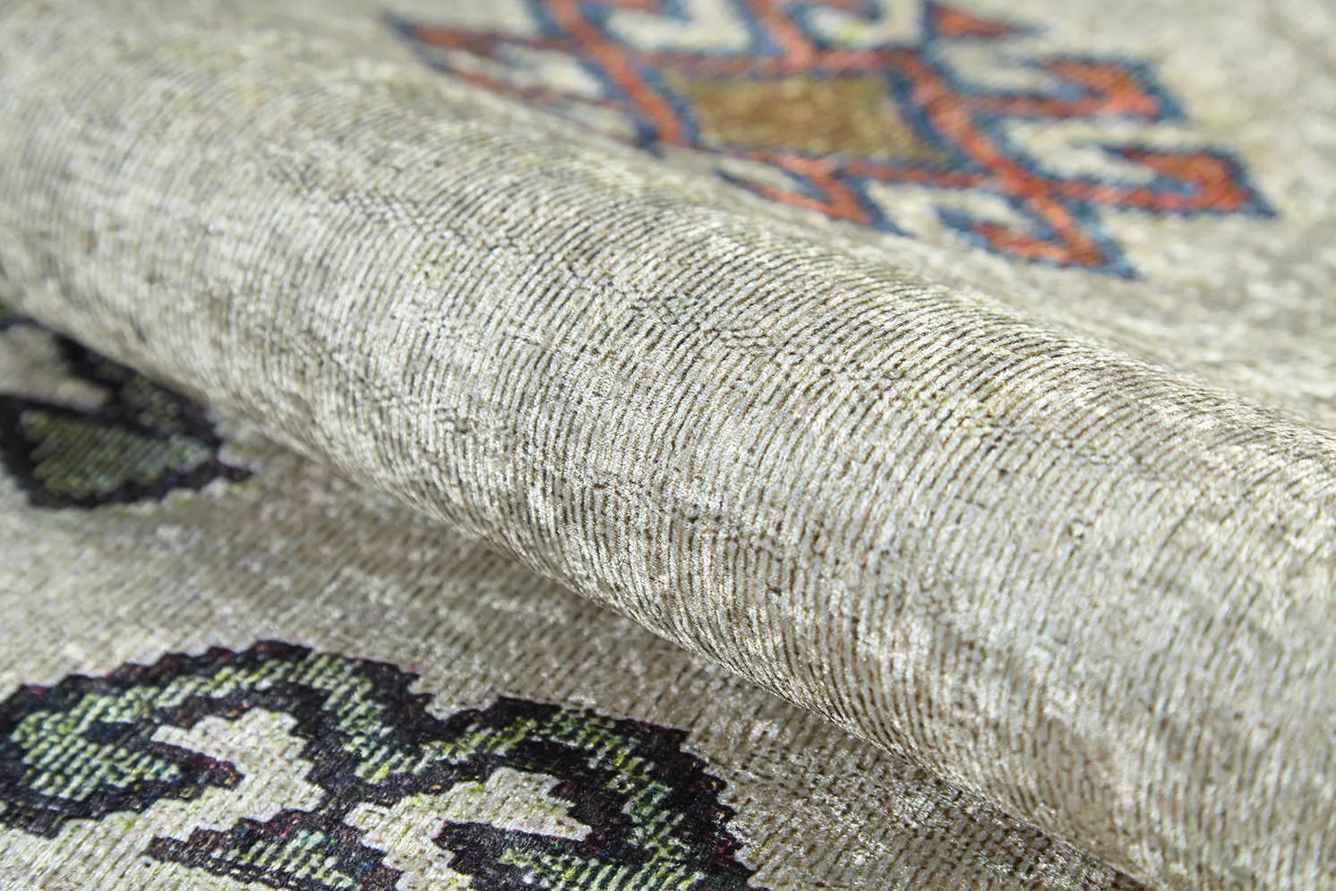 Pale Pink Cream Beige Geometric Patterned Kilim Rug