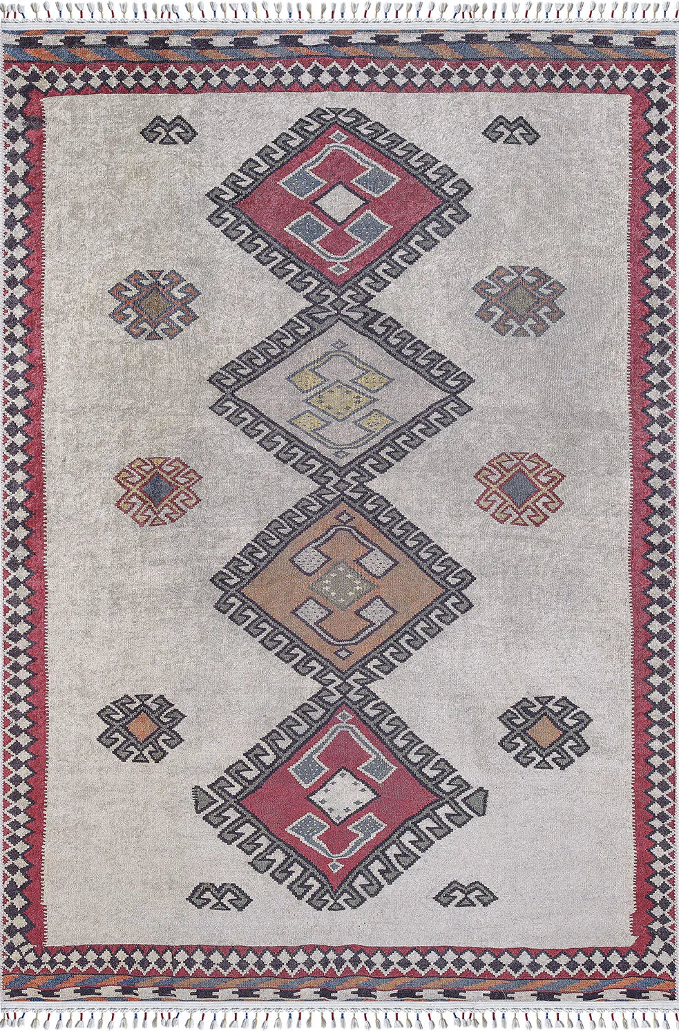 Pale Pink Cream Beige Geometric Patterned Kilim Rug