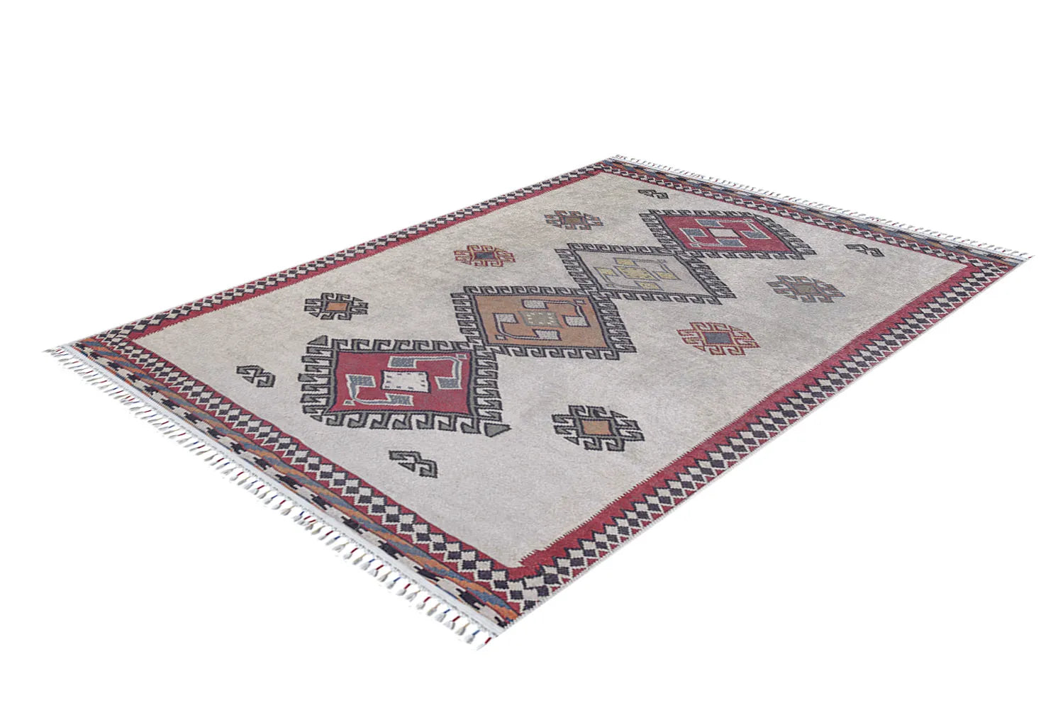 Pale Pink Cream Beige Geometric Patterned Kilim Rug