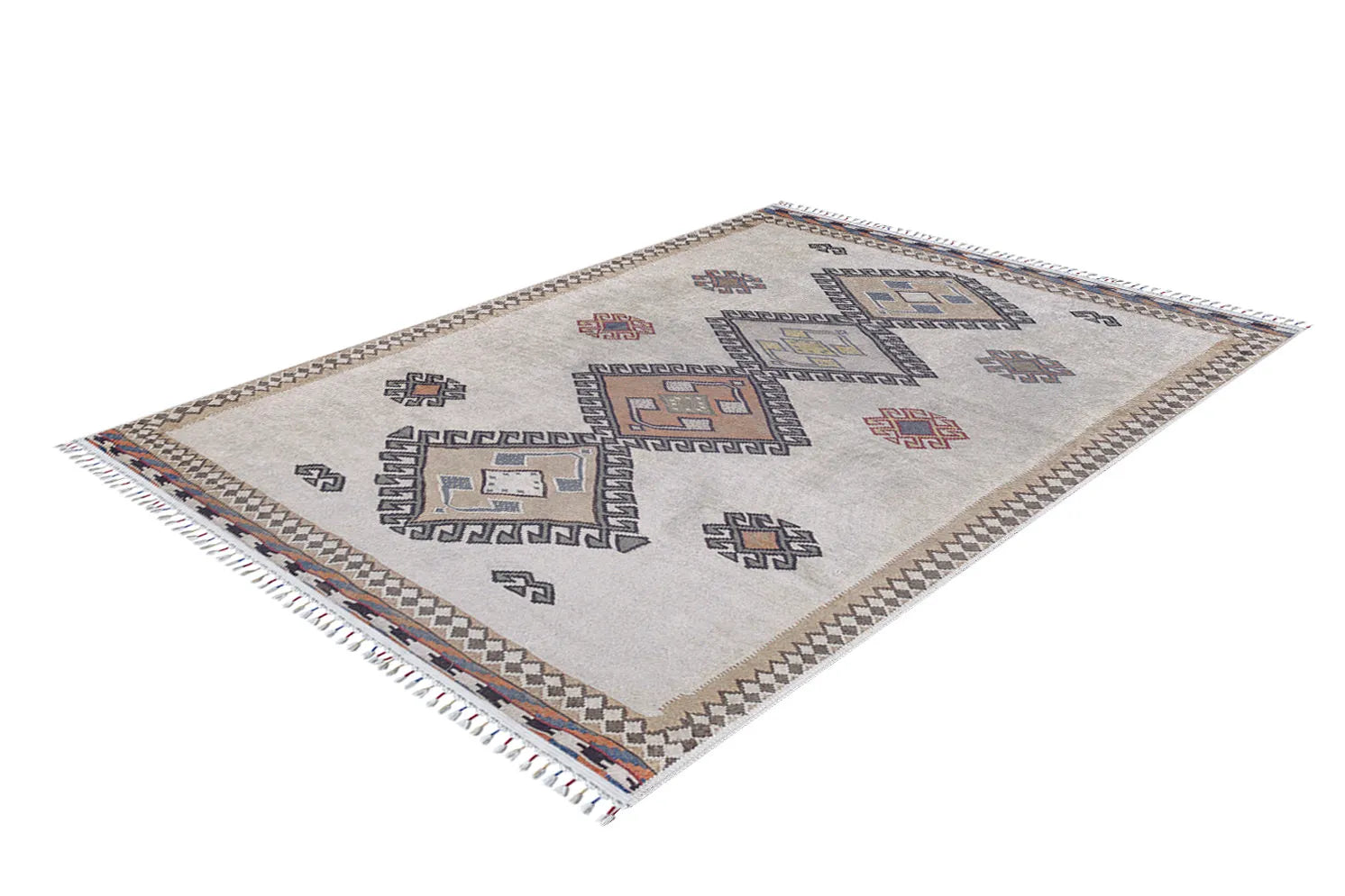 Örgü Saçaklı Bej Toprak Tonları Fas Etnik Halı