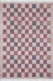 Blassrosa, cremebeige, geometrisch gemusterter Kelim-Teppich