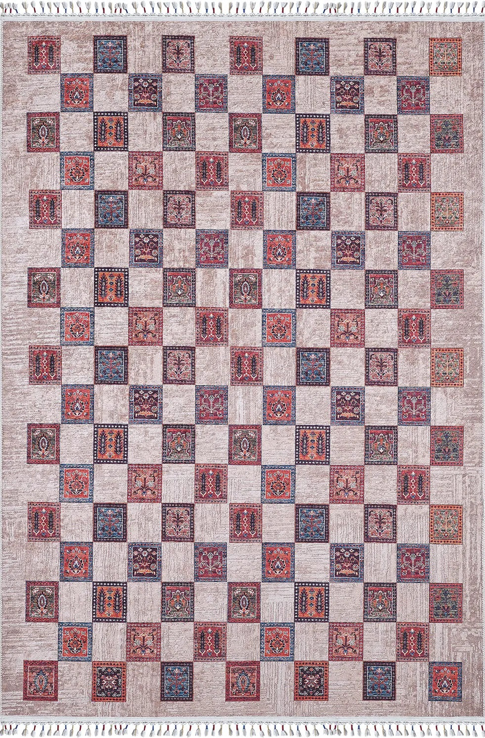 Pale Pink Cream Beige Geometric Patterned Kilim Rug