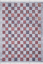 Örgü Saçaklı Çok Renkli Otantik Kareli Halı