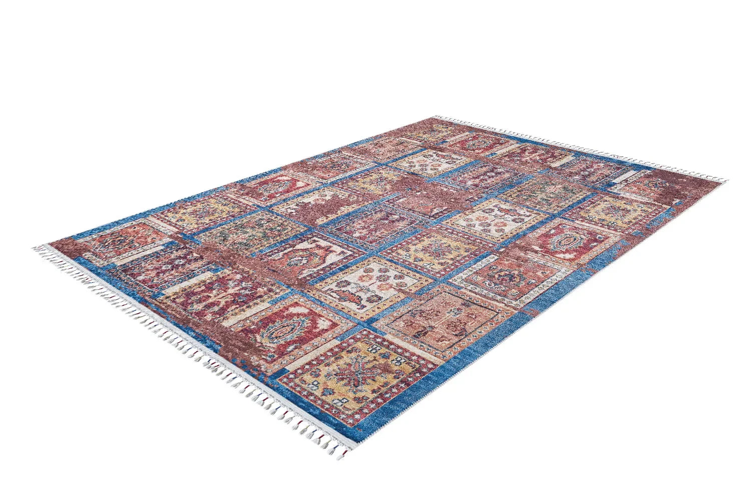 Örgü Saçaklı Çok Renkli Otantik Desenli Halı