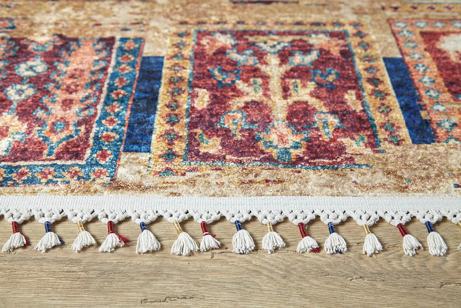 Pale Pink Cream Beige Geometric Patterned Kilim Rug