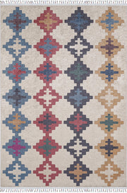Pale Pink Cream Beige Geometric Patterned Kilim Rug