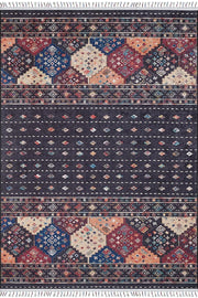 Örgü Saçaklı Siyah Etnik Desenli Halı